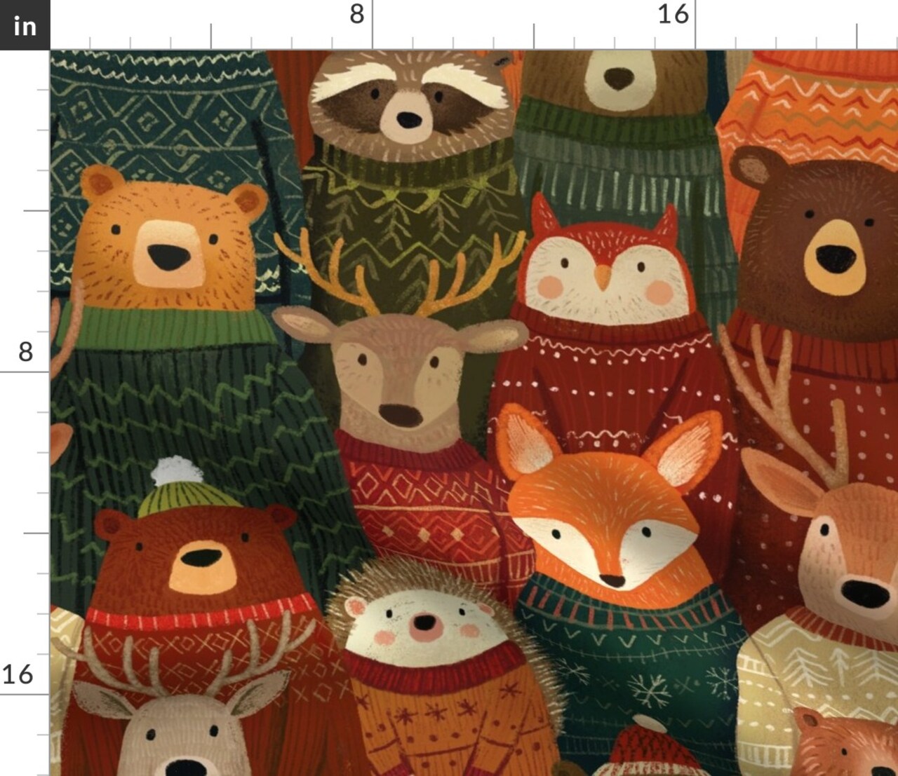 Woodland Animals Christmas Holidays Winter Sweaters Bear Reindeer Deer Fox Hedgehog Raccoon Owl Cozy Rustic Novelty Cabincore Lodge Whimsical Custom Printed Fabric by Spoonflower Various Fabrics by the Yard or Fat Quarter